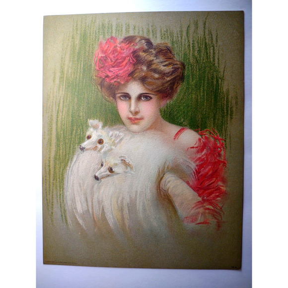 Victorian Art Print Women Wearing Headed Fox Muff Stole Lithograph 1910 Original - Picture 2 of 4